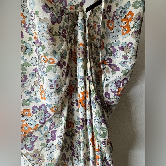 Rebecca Taylor 100% Silk Cream Orange Purple Floral Print Ruffle Mini Dress 10 - Picture 5 of 13